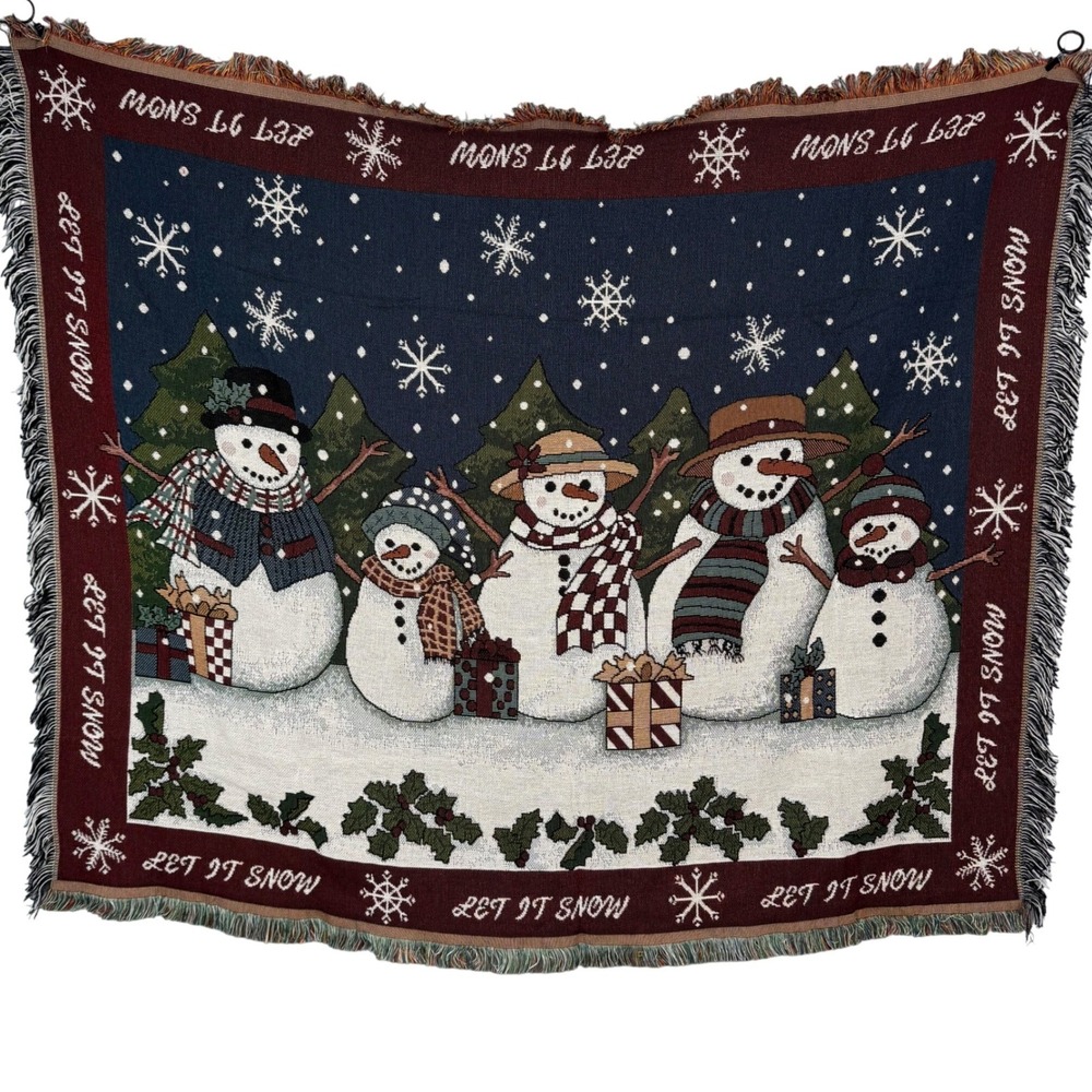 VTG Chatham Tapestry Throw Blanket Snowman Family Let It Snow‎ Christmas Holiday